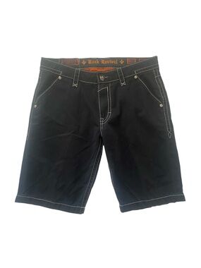 Rock Revival Men’s Classic Black Shorts with White Contrast Stitching.